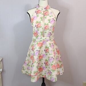 Cals Cream Floral Halter Dress
